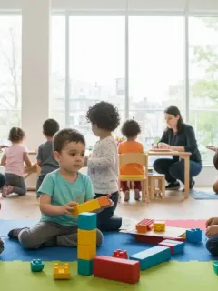 Children learning in a bright early childhood education classroom, symbolizing new policy impacts
