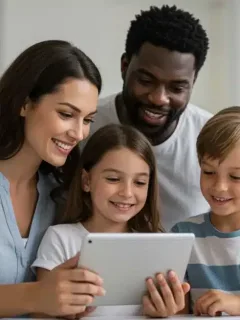 Family reviewing Child Tax Credit 2026 information on a tablet