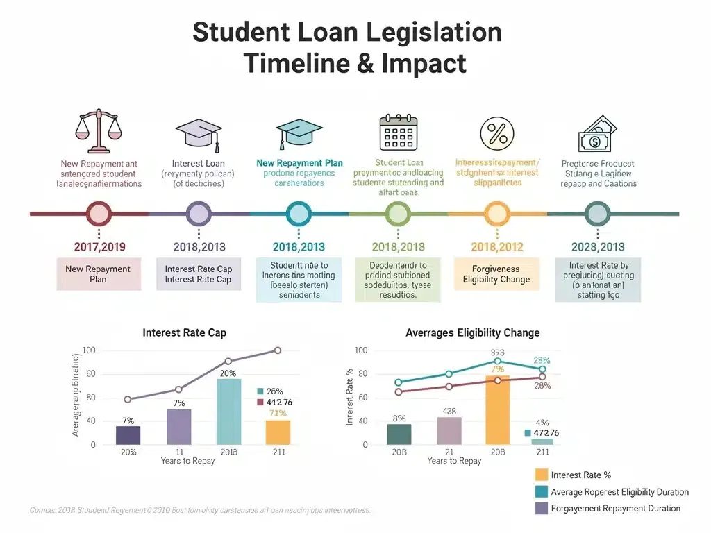 Infographic showing student loan legislative timeline and impact
