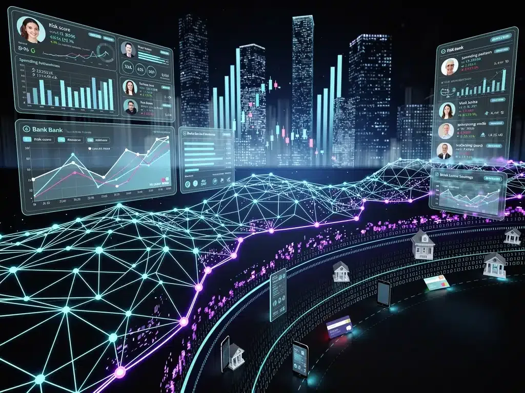 AI and machine learning analyzing financial data for hyper-personalization.