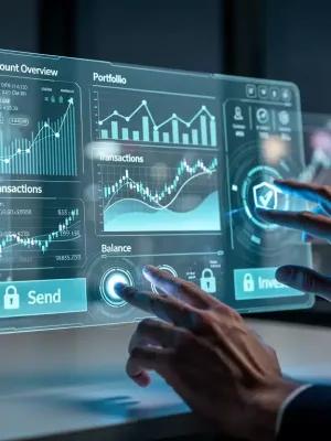 Futuristic digital banking interface with holographic display in the U.S.