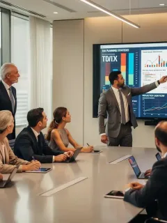 Financial advisor explaining 2026 capital gains tax strategies to high-net-worth clients