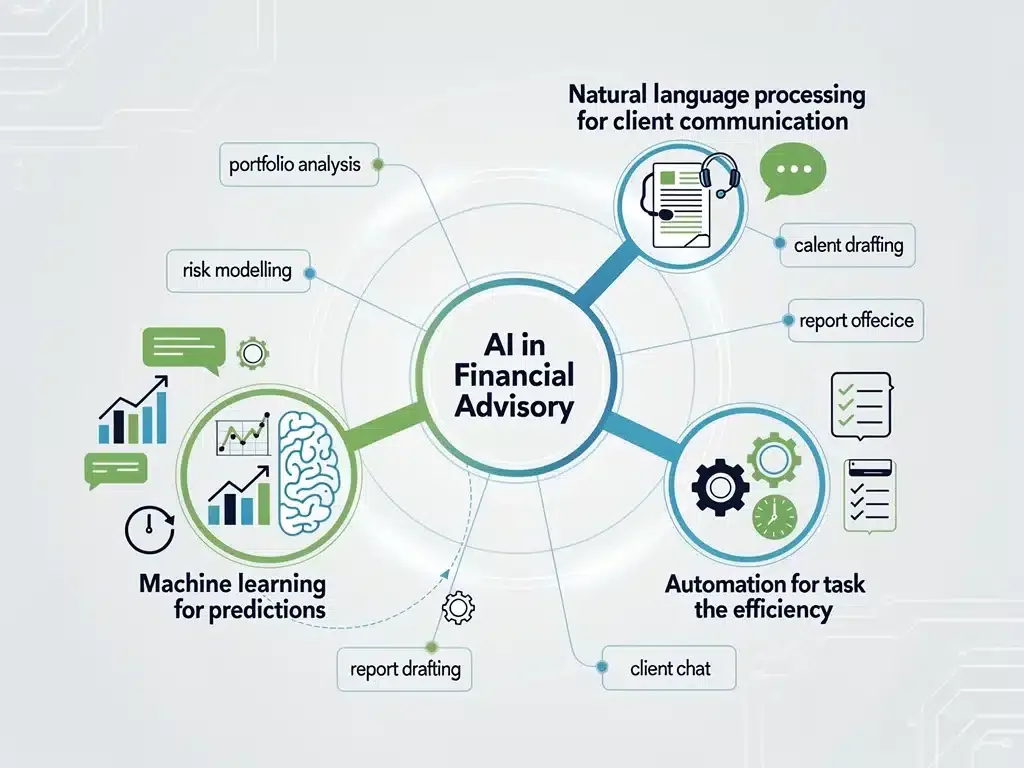 Diagram showing interconnected AI components in financial advisory