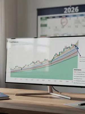 Investment portfolio chart with a downward trend line towards 2026, symbolizing market correction preparation.