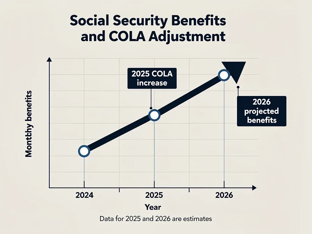 Upward trend graph showing projected 2026 Social Security benefit increase.