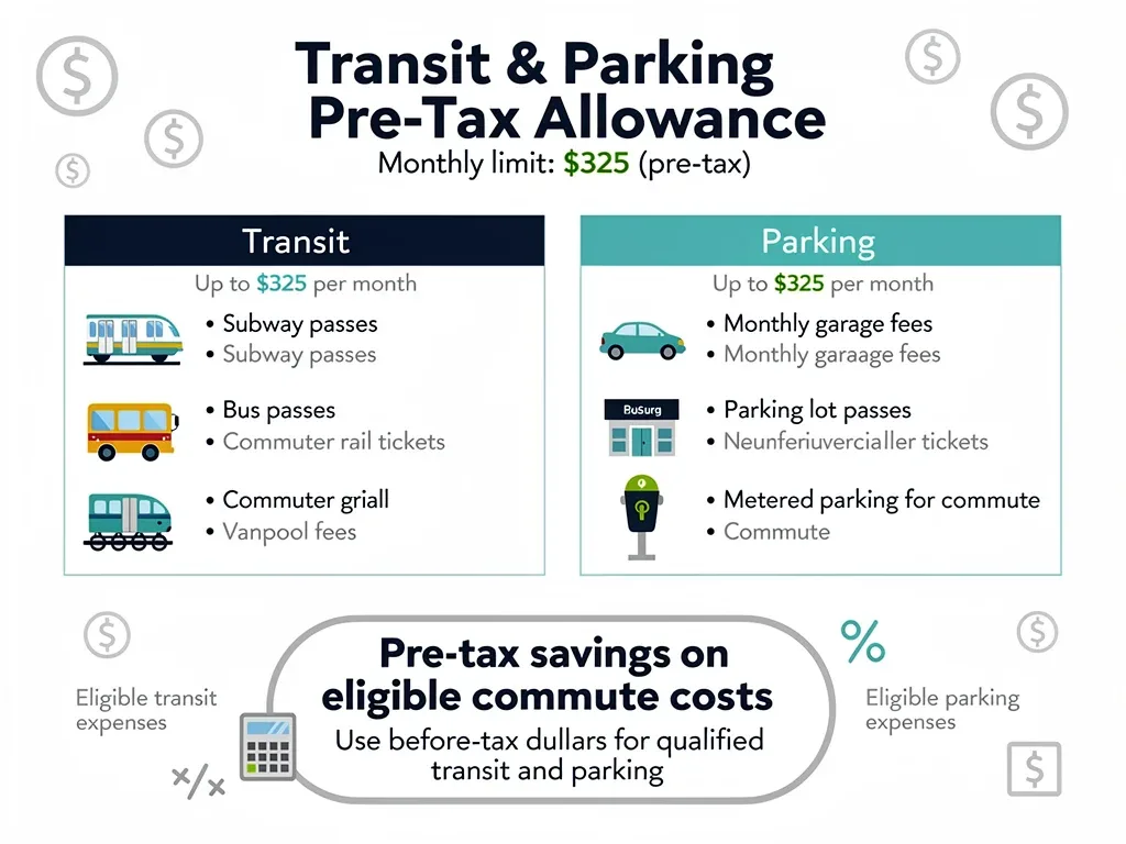 Infographic detailing 5 monthly pre-tax transit and parking allowance breakdown