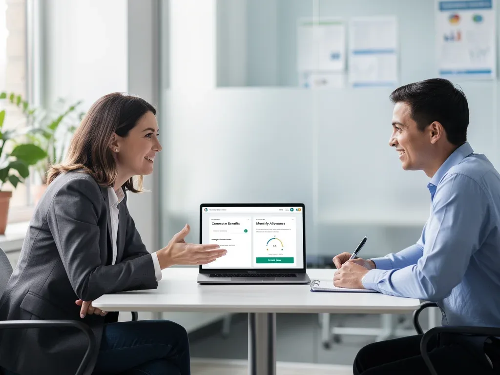 HR representative explaining commuter benefits to an employee