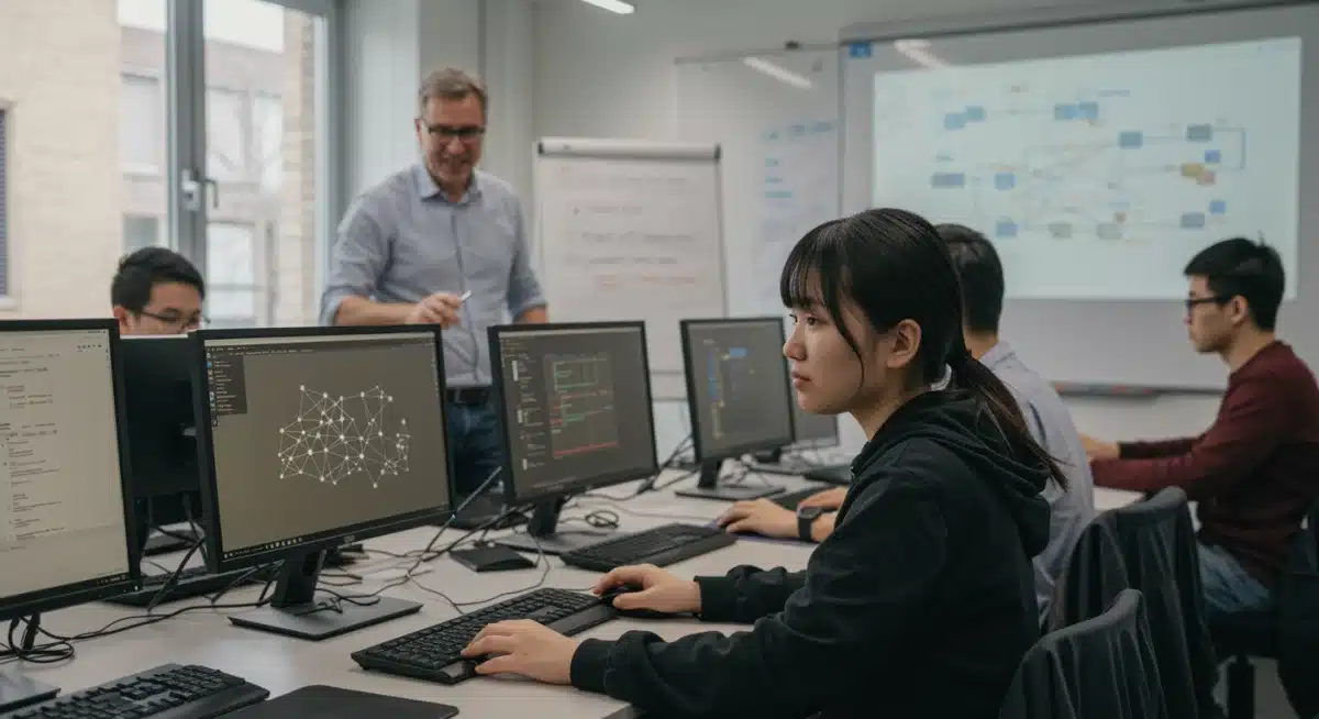 Students engaged in a hands-on cybersecurity training session.