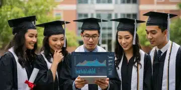 Recent US graduates reviewing federal student loan repayment plan information on a tablet.