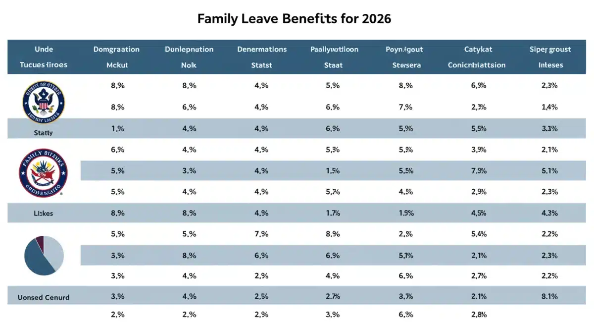 Infographic comparing 2026 state family leave durations and benefits, detailing policy variations.