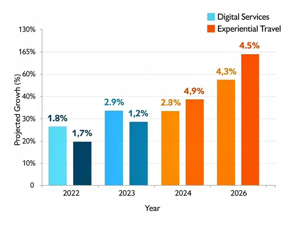 Bar chart illustrating projected growth in digital services and experiential travel sectors by 2026
