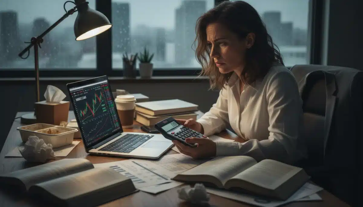 Individual analyzing personal financial statements and market data