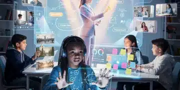 Remote Learning 2026: Innovations & Best Practices for US Schools Future of remote learning in 2026 US schools with holographic interfaces