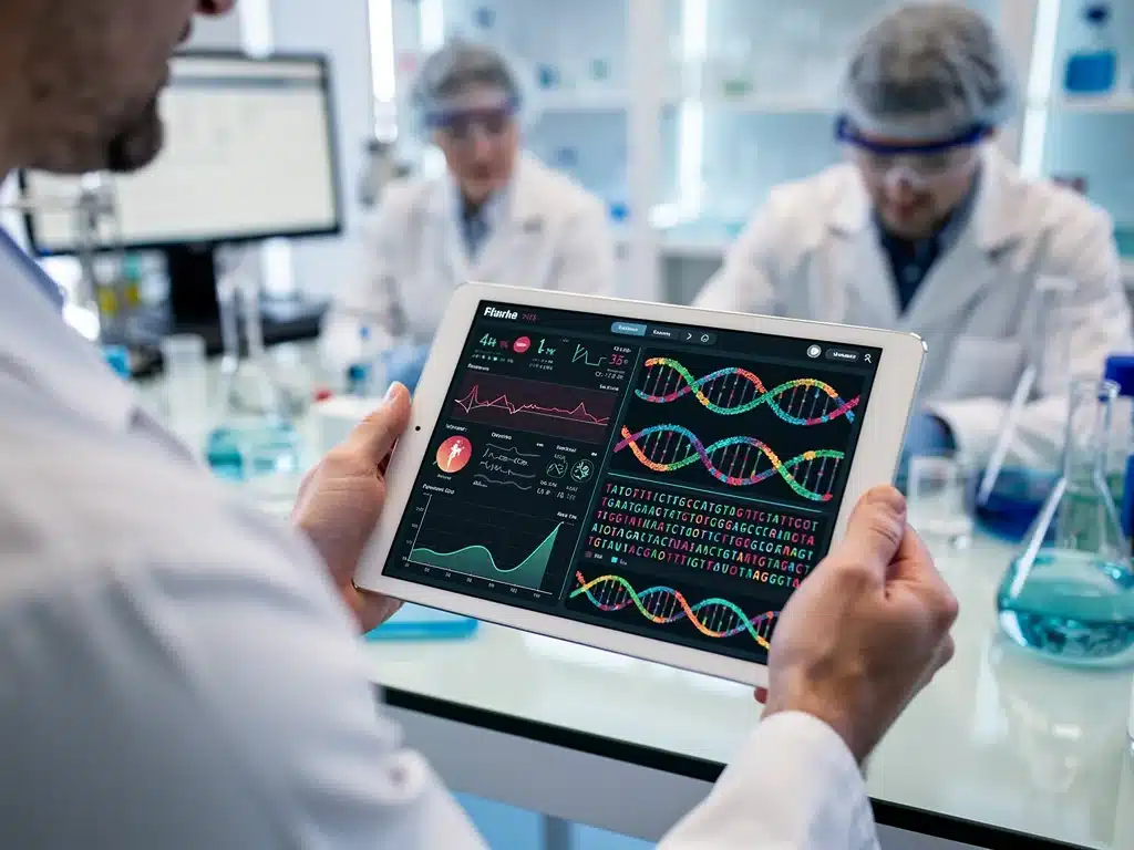 Doctor reviewing personalized medicine data on a tablet
