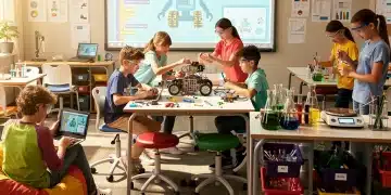 STEM Education: US Schools Adapting for 2026 and Beyond Students engaged in hands-on STEM learning activities in a modern classroom.