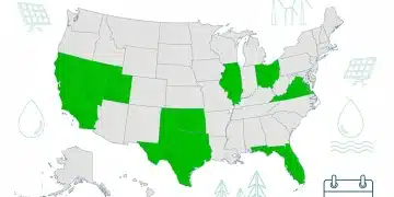Map of the US highlighting 7 states leading environmental policy by 2026