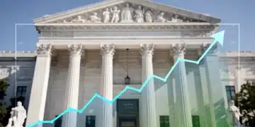 Federal Reserve building with overlay of rising interest rates chart