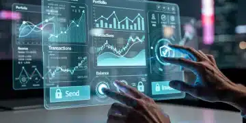 Futuristic digital banking interface with holographic display in the U.S.